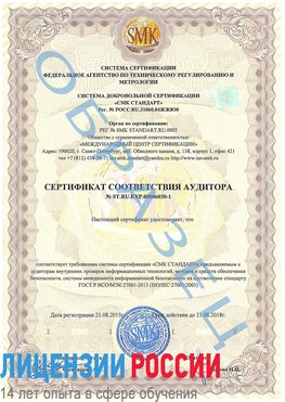 Образец сертификата соответствия аудитора №ST.RU.EXP.00006030-1 Лермонтов Сертификат ISO 27001